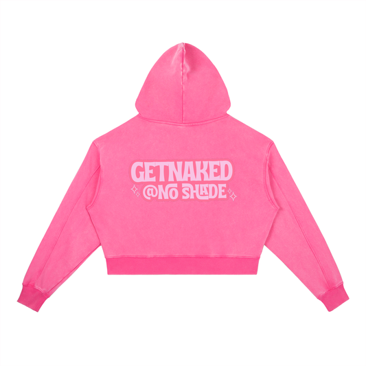 Get Naked @ No Shade Pink Cropped Hoodie